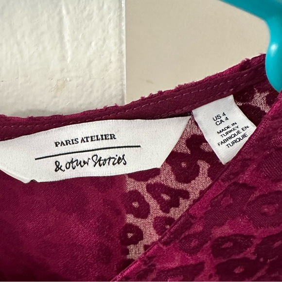 & Other Stories purple leopard print sheer puff sleeve blouse - Picture 3 of 11